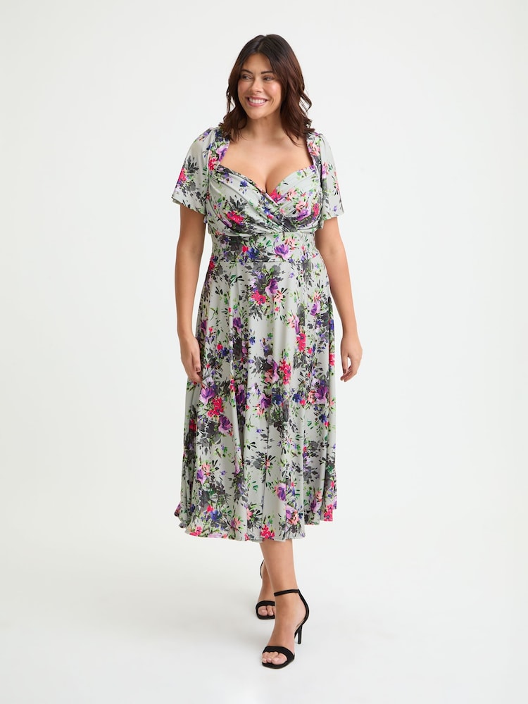 Scarlett & Jo Silver Liz Grey Multi Bolero Wrap Bodice Midi Dress - Image 1 of 4
