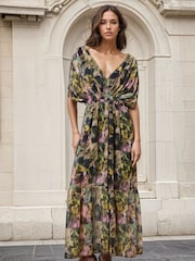 Religion Yellow Sunny Maxi Boho Dress With Tiered Skirt In Obscure Floral Print Dress - Image 1 of 6