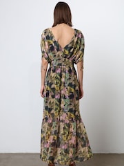 Religion Yellow Sunny Maxi Boho Dress With Tiered Skirt In Obscure Floral Print Dress - Image 3 of 6