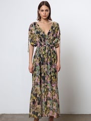 Religion Yellow Sunny Maxi Boho Dress With Tiered Skirt In Obscure Floral Print Dress - Image 4 of 6