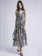 Religion Aida Midi Dress In Snake Skin Print With Handkerchief Hem - Image 1 of 6