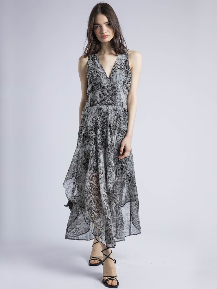 Religion Aida Midi Dress In Snake Skin Print With Handkerchief Hem - Image 1 of 6