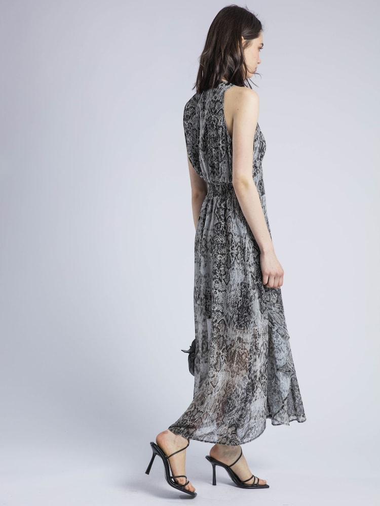 Religion Aida Midi Dress In Snake Skin Print With Handkerchief Hem - Image 2 of 6
