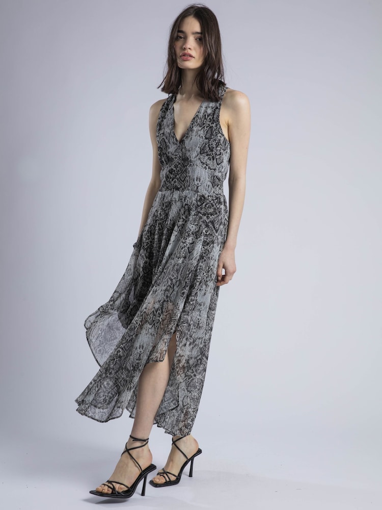 Religion Black Aida Midi Dress In Snake Skin Print With Handkerchief Hem - Image 3 of 6
