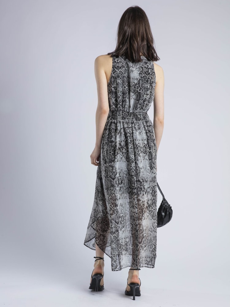Religion Black Aida Midi Dress In Snake Skin Print With Handkerchief Hem - Image 4 of 6