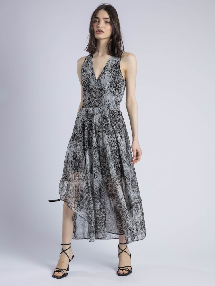 Religion Aida Midi Dress In Snake Skin Print With Handkerchief Hem - Image 6 of 6