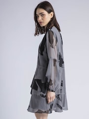 Religion Grey 100% Cotton Eternity Mini Dress With Neck Tie In Abstract Print - Image 3 of 6