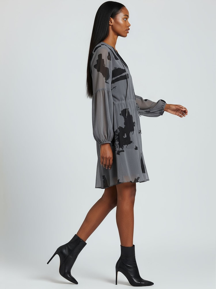 Buy Religion Ash Grey Eternity Mini Dress With Neck Tie In Snake Skin Print  from Next USA