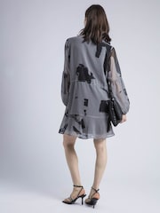 Religion Grey 100% Cotton Eternity Mini Dress With Neck Tie In Abstract Print - Image 5 of 6