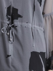 Religion Grey 100% Cotton Eternity Mini Dress With Neck Tie In Abstract Print - Image 6 of 6