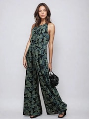Religion Green Crew Halterneck Floral Print 100% Cotton Jumpsuit - Image 1 of 5