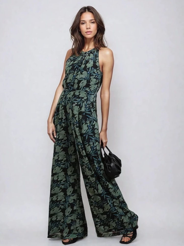 Religion Green Crew Halterneck Floral Print 100% Cotton Jumpsuit - Image 1 of 5