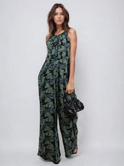 Religion Green Crew Halterneck Floral Print 100% Cotton Jumpsuit - Image 2 of 5