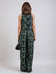 Religion Green Crew Halterneck Floral Print 100% Cotton Jumpsuit - Image 3 of 5