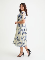 Scarlett & Jo Cream Blue Victoria Angel Sleeve Mesh Long Midi Dress - Image 2 of 4