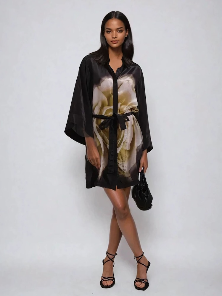 Religion Black 100% Cotton Coco Tunic With Large Floral Placement - Image 1 of 6