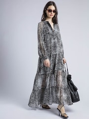 Religion Cala Tiered Boho 100% Cotton Maxi Dress In Snake Skin Print - Image 2 of 6