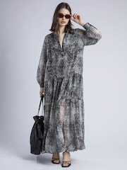 Religion Cala Tiered Boho 100% Cotton Maxi Dress In Snake Skin Print - Image 3 of 6