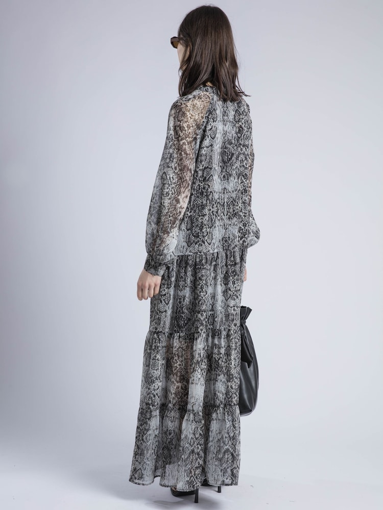 Religion Black Cala Tiered Boho 100% Cotton Maxi Dress In Snake Skin Print - Image 4 of 6