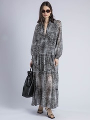 Religion Cala Tiered Boho 100% Cotton Maxi Dress In Snake Skin Print - Image 6 of 6