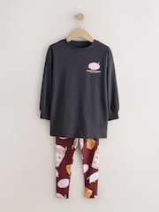 Charcoal Grey Bubble Tea Graphic Print Top and Leggings Set (3-16yrs) - Image 1 of 5