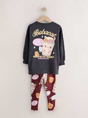 Charcoal Grey Bubble Tea Graphic Print Top and Leggings Set (3-16yrs) - Image 3 of 5