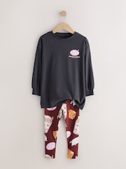 Charcoal Grey Bubble Tea Graphic Print Top and Leggings Set (3-16yrs) - Image 6 of 9