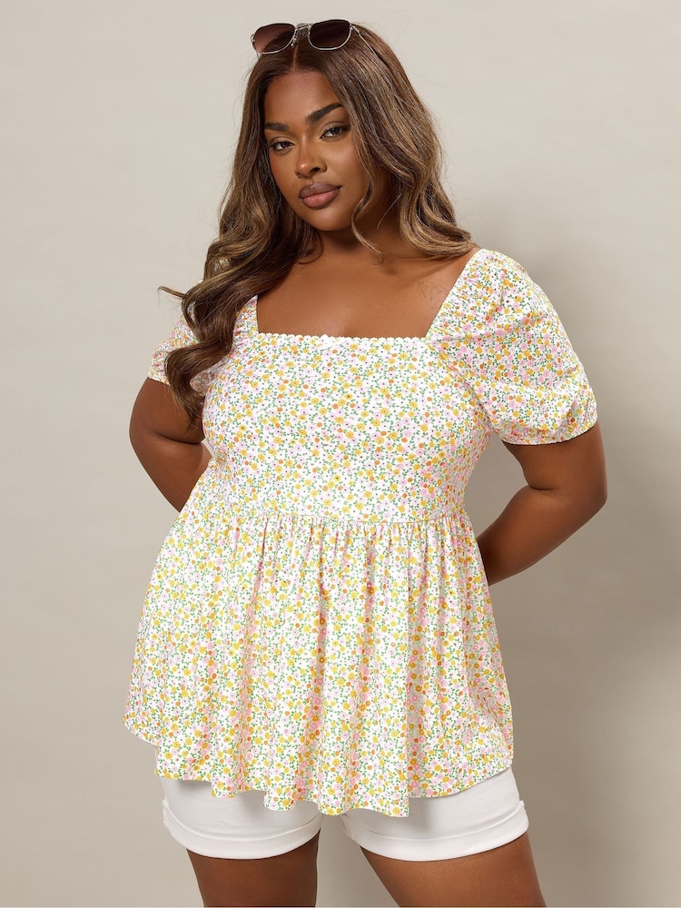 Yours Curve Anglaise Peplum Pico Top - Imagem 1 de 1
