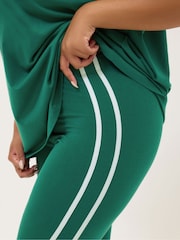 Yours Curve Green Side Stripe Leggings - Image 3 of 4