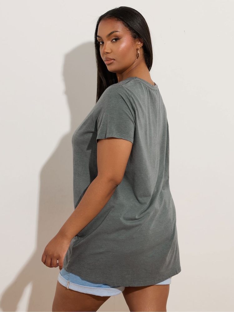 Yours Curve Grey Skull Diamante T-Shirt - Image 2 of 6