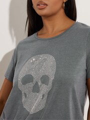 Yours Curve Grey Skull Diamante T-Shirt - Image 5 of 6
