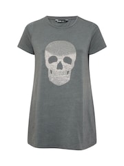 Yours Curve Grey Skull Diamante T-Shirt - Image 6 of 6