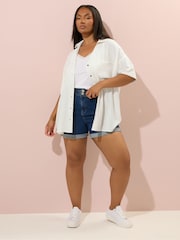 Yours Curve White Buttermilk Chambray Short Sleeve Shirt - Image 3 of 6
