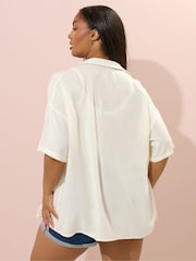 Yours Curve White Buttermilk Chambray Short Sleeve Shirt - Image 4 of 6