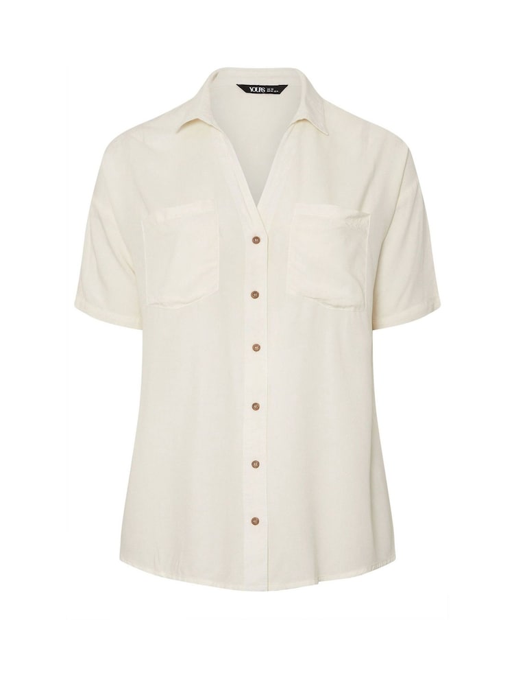 Yours Curve White Buttermilk Chambray Short Sleeve Shirt - Image 6 of 6