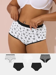 Yours Curve Black Mono Floral Print Full Briefs 5 Pack Knickers - Image 1 of 9