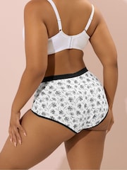 Yours Curve Black Mono Floral Print Full Briefs 5 Pack Knickers - Image 4 of 9