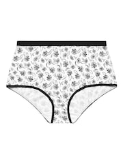 Yours Curve Black Mono Floral Print Full Briefs 5 Pack Knickers - Image 7 of 9
