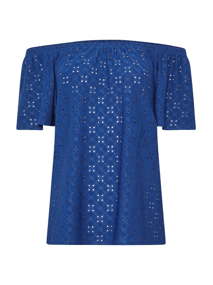 M&Co Blue Broderie Bardot Top - Image 5 of 5 M&Co Blue Broderie Bardot Top - Image 5 of 5