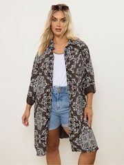 Yours Curve Brown Longline Shirt - Image 1 of 5