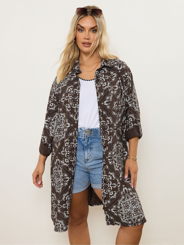 Yours Curve Brown Longline Shirt - Image 1 of 5
