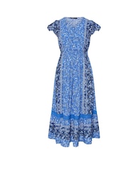 Yours Curve Blue Boho Border Maxi Frilled Dress - Image 5 of 5