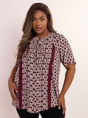 Yours Curve Short Sleeve Boho Pintuck Blouse - Imagem 1 de 5