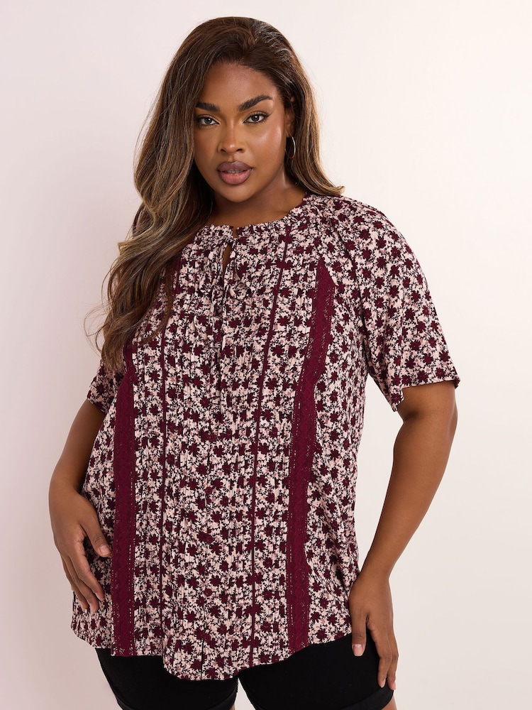 Yours Curve Short Sleeve Boho Pintuck Blouse - Imagem 1 de 5