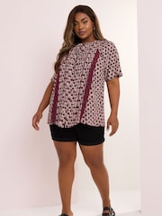 Yours Curve Short Sleeve Boho Pintuck Blouse - Imagem 2 de 5