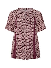 Yours Curve Short Sleeve Boho Pintuck Blouse - Imagem 4 de 5