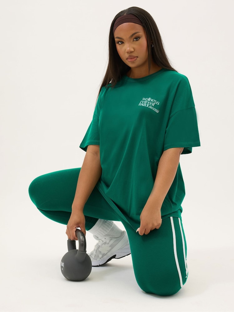 Yours Curve Green Wellness Retreat Active T-Shirt - Image 1 of 6
