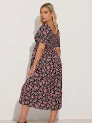 Yours Curve Black Shirred Square Neck Frilled Dress - Image 2 of 5