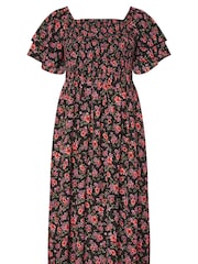 Yours Curve Black Shirred Square Neck Frilled Dress - Image 5 of 5