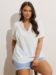 Yours Curve White Broderie Boho Top - Image 1 of 5